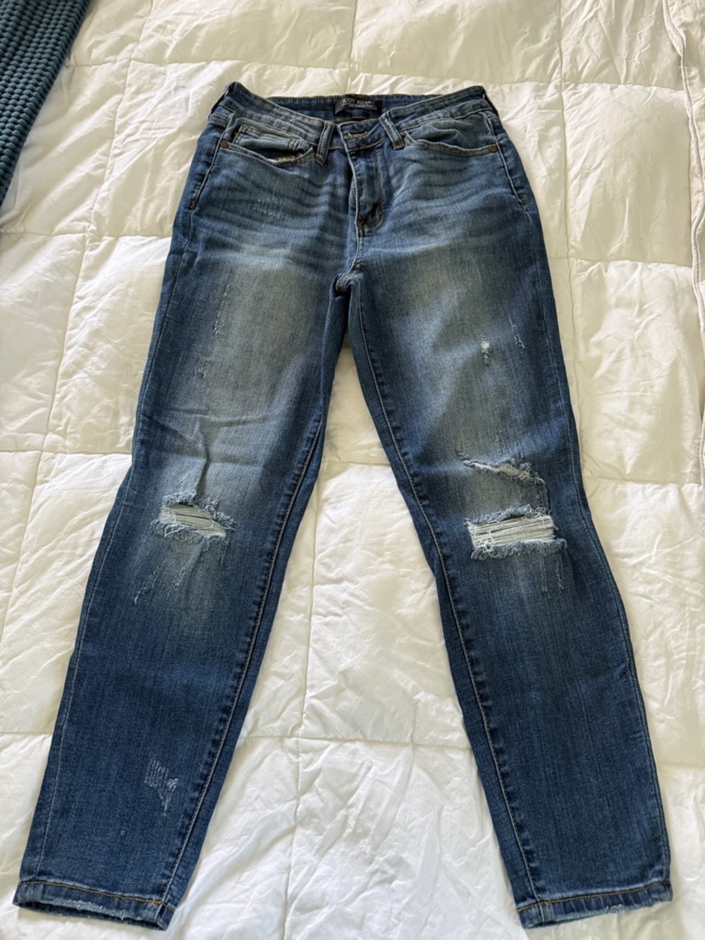 Judy Blue Women’s Distressed Boyfriend Jeans - Dark Blue Wash